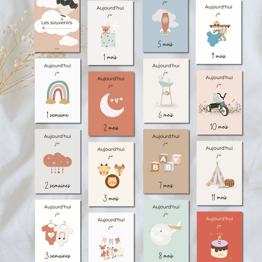 Cartes étapes bébé réutilisables en guirlande décorative